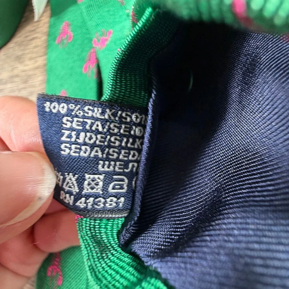 Polo Ralph Lauren Men's 100% Silk Necktie Green Pink Lobsters Made in Italy NEW